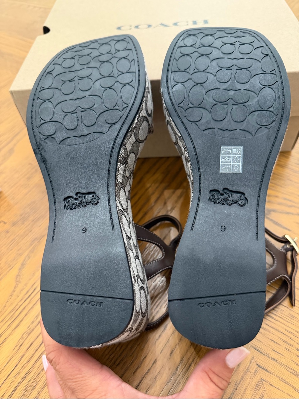 COACH Brown C Signature Platform Sandals - Picture 6 of 9